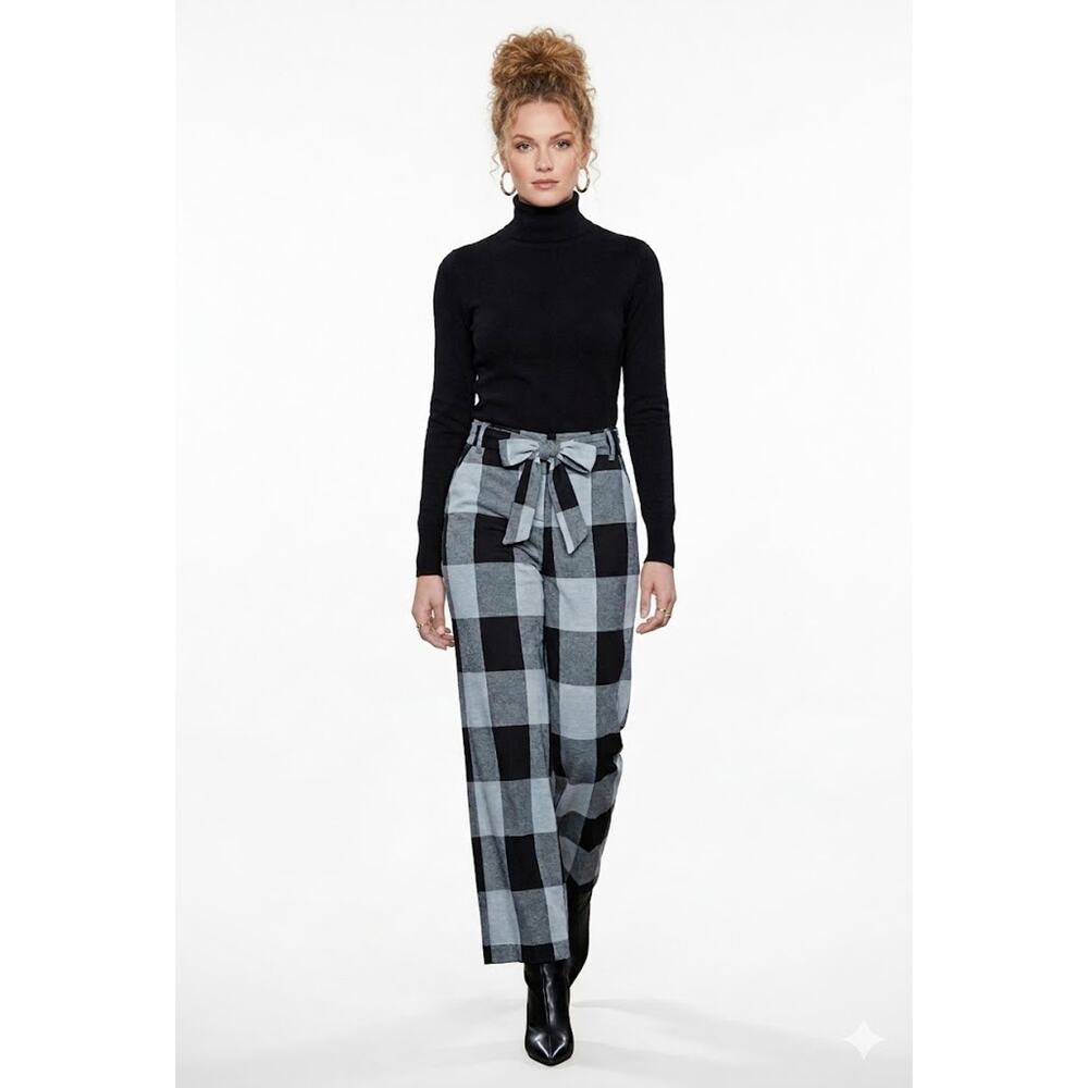 New WT Buffalo Plaid Wide-Leg Tie-Waist Pants Academia Workwear Preppy Sz large